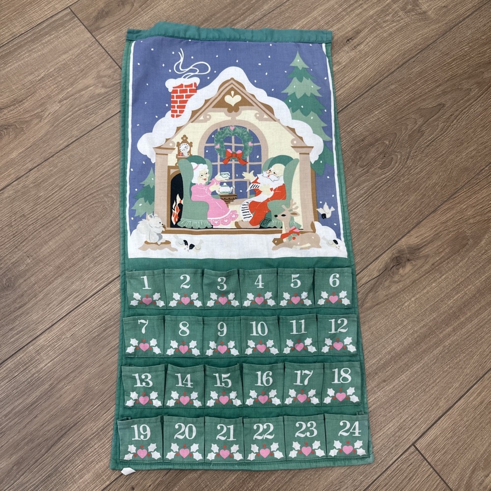 Vtg Avon Fabric Advent Calendar Christmas Countdown Wall Hanging NO MOUSE 80s